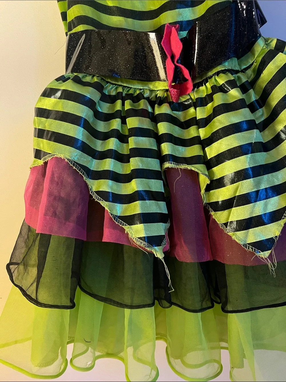Girls' Neon Green & Black Striped Halloween Costume Dress.  Witch costume.